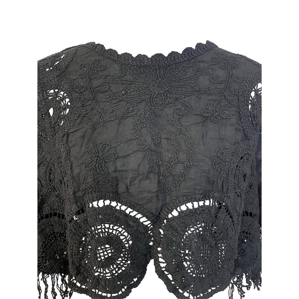 POL Boho Crochet Embroidered Cropped Top OS BlacK Festive Hippie Gypsy Gothic - Picture 3 of 15